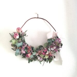 ナチュラルドライフラワーリース(バスケット型スモーキーピンク)